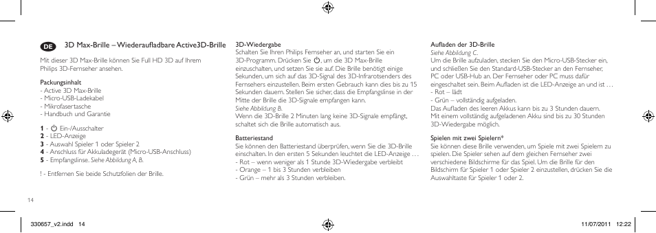 Philips Gafas de 3D activo User Manual | Page 14 / 64