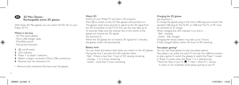 Philips Gafas de 3D activo User Manual | Page 6 / 64