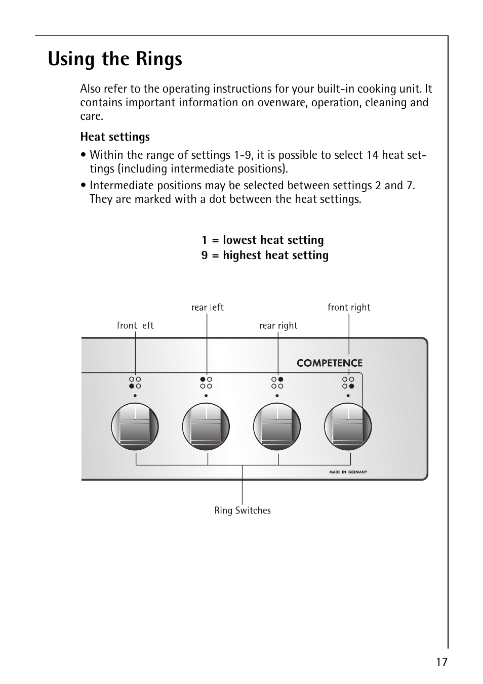 Using the rings | AEG COMPETENCE E3140-1 User Manual | Page 17 / 56