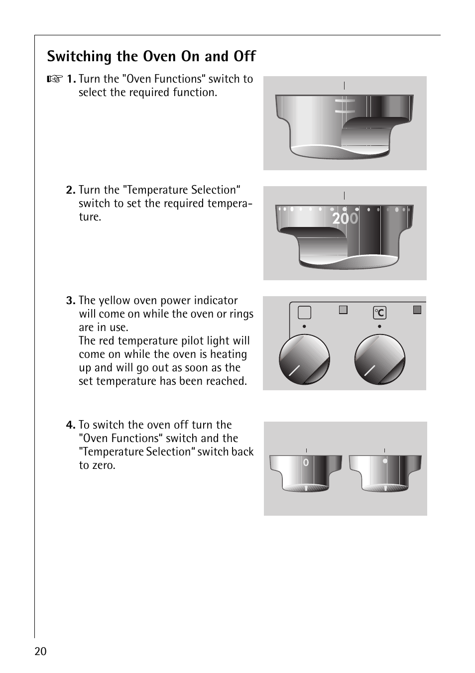 Switching the oven on and off | AEG COMPETENCE E3140-1 User Manual | Page 20 / 56