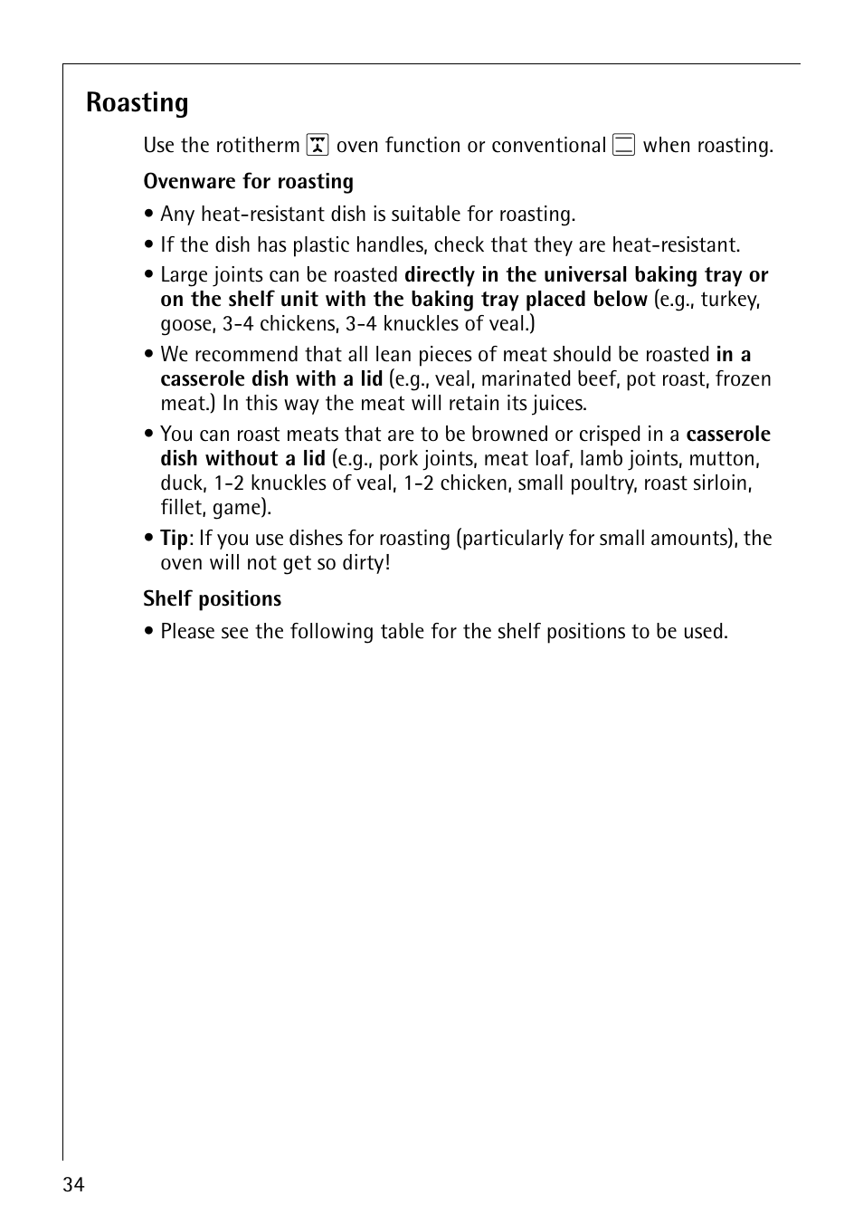 Roasting | AEG COMPETENCE E3140-1 User Manual | Page 34 / 56