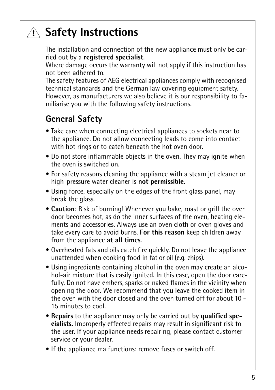 Safety instructions, General safety | AEG COMPETENCE E3140-1 User Manual | Page 5 / 56