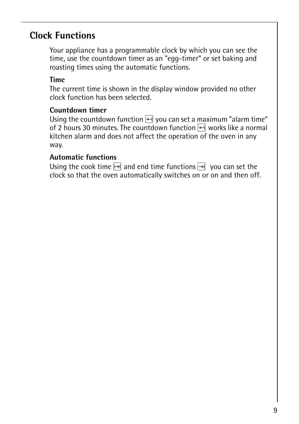 Clock functions | AEG COMPETENCE E3140-1 User Manual | Page 9 / 56