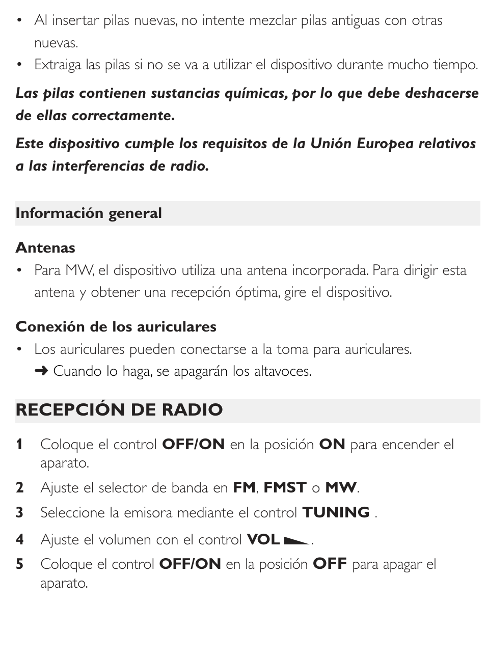 Español | Philips Radio portátil User Manual | Page 4 / 10