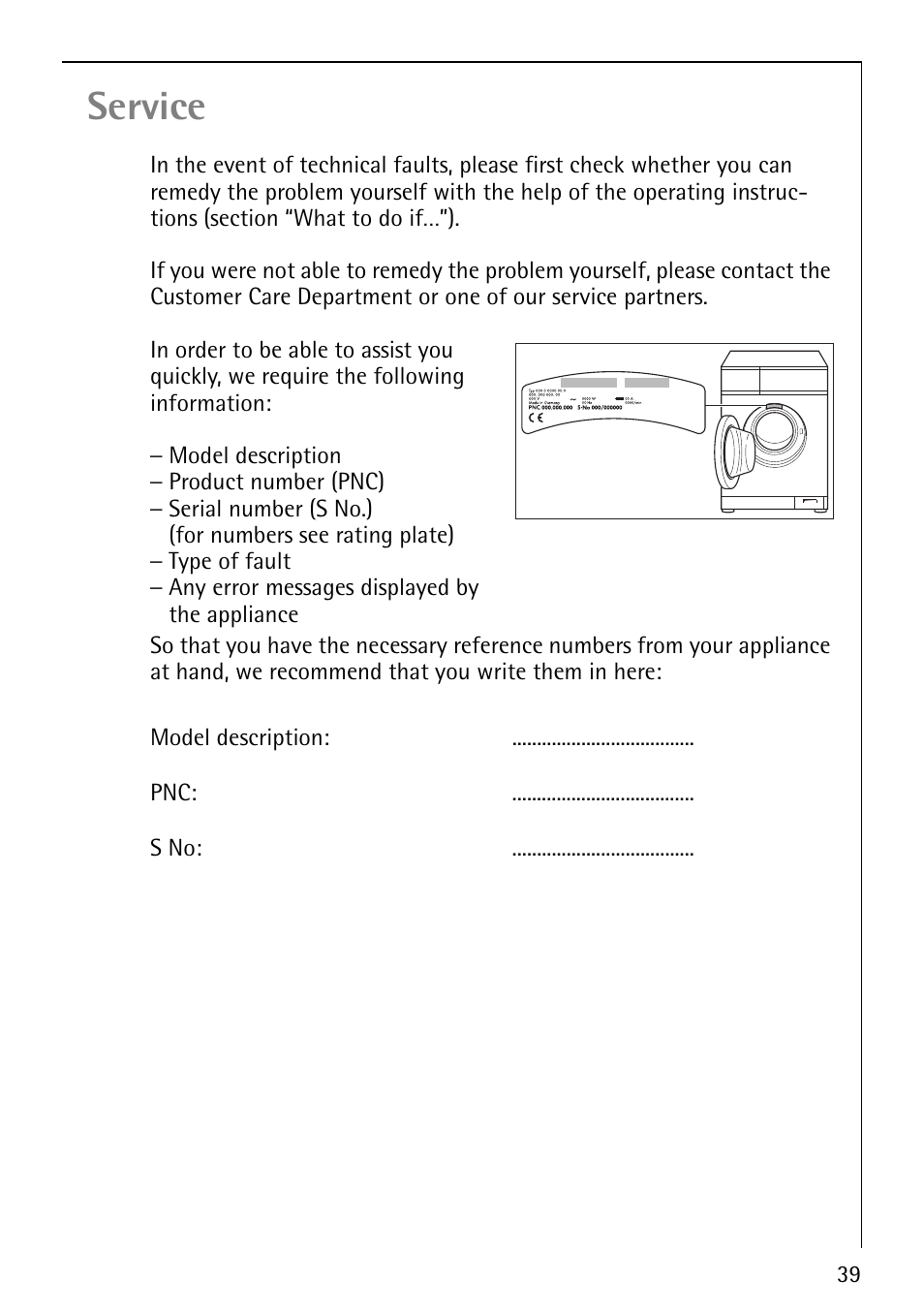 Service | AEG LAVAMAT 52610 User Manual | Page 39 / 40