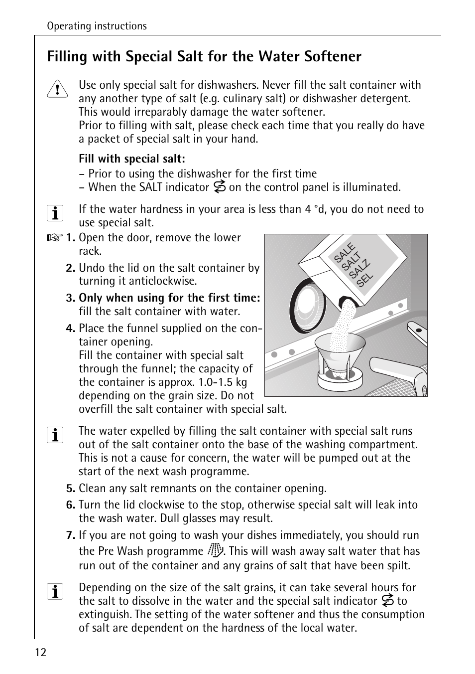 Filling with special salt for the water softener | AEG OKO_FAVORIT 6281 I User Manual | Page 12 / 44