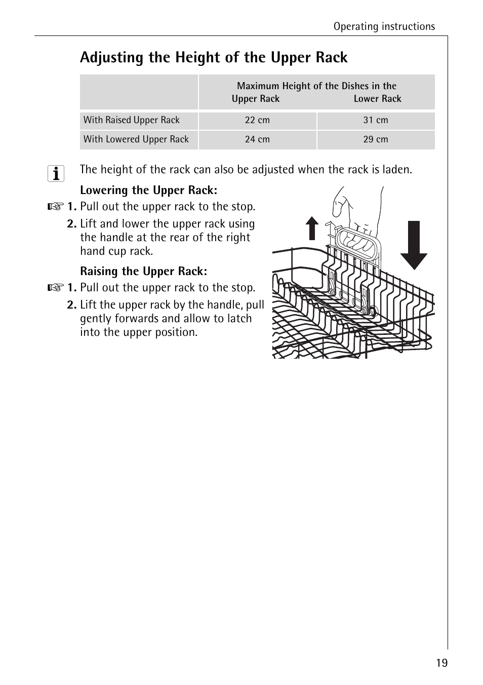 Adjusting the height of the upper rack | AEG OKO_FAVORIT 6281 I User Manual | Page 19 / 44