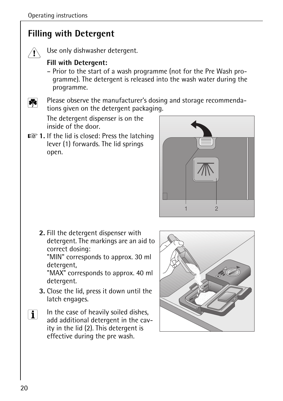 Filling with detergent | AEG OKO_FAVORIT 6281 I User Manual | Page 20 / 44