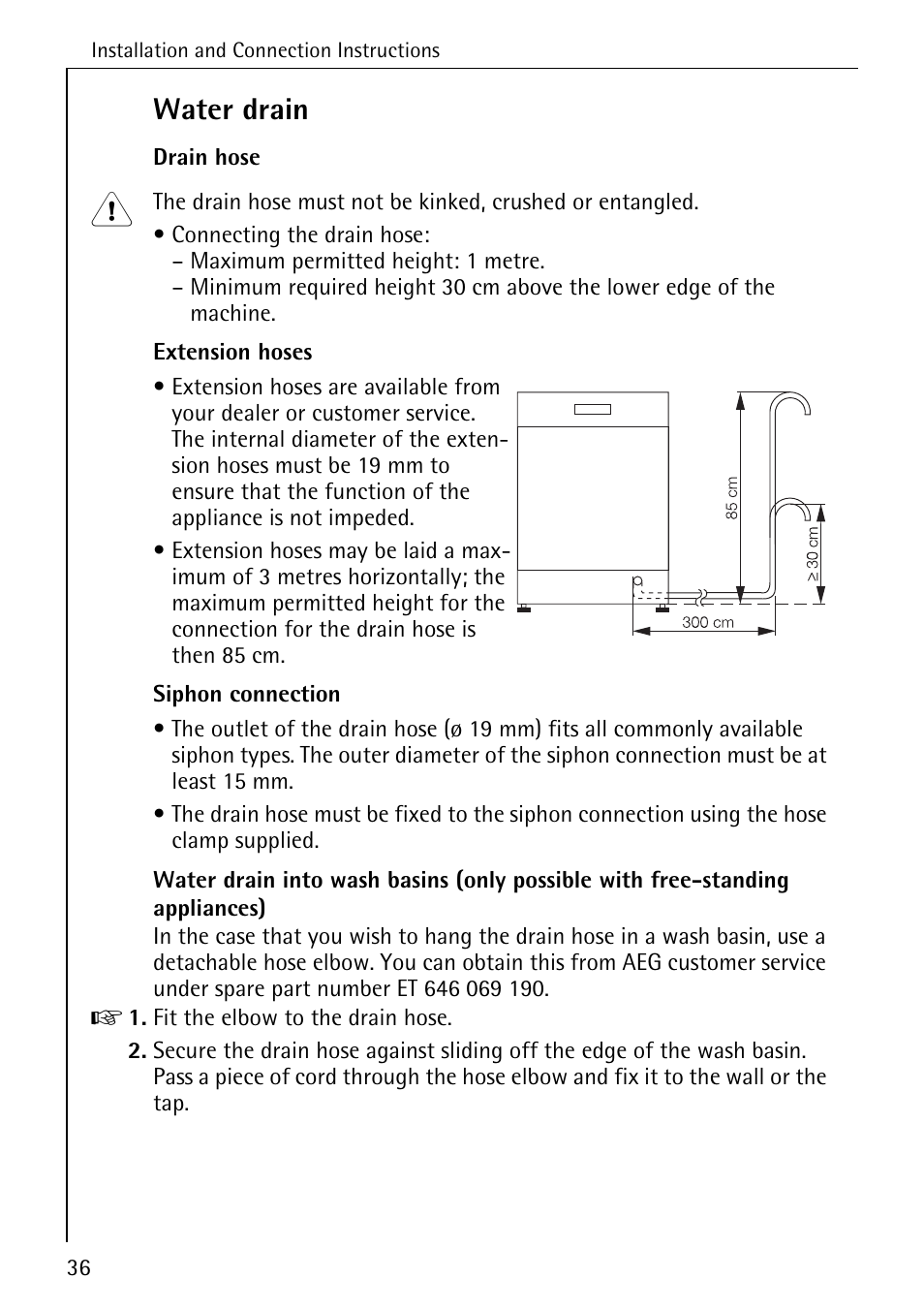 Water drain | AEG OKO_FAVORIT 6281 I User Manual | Page 36 / 44