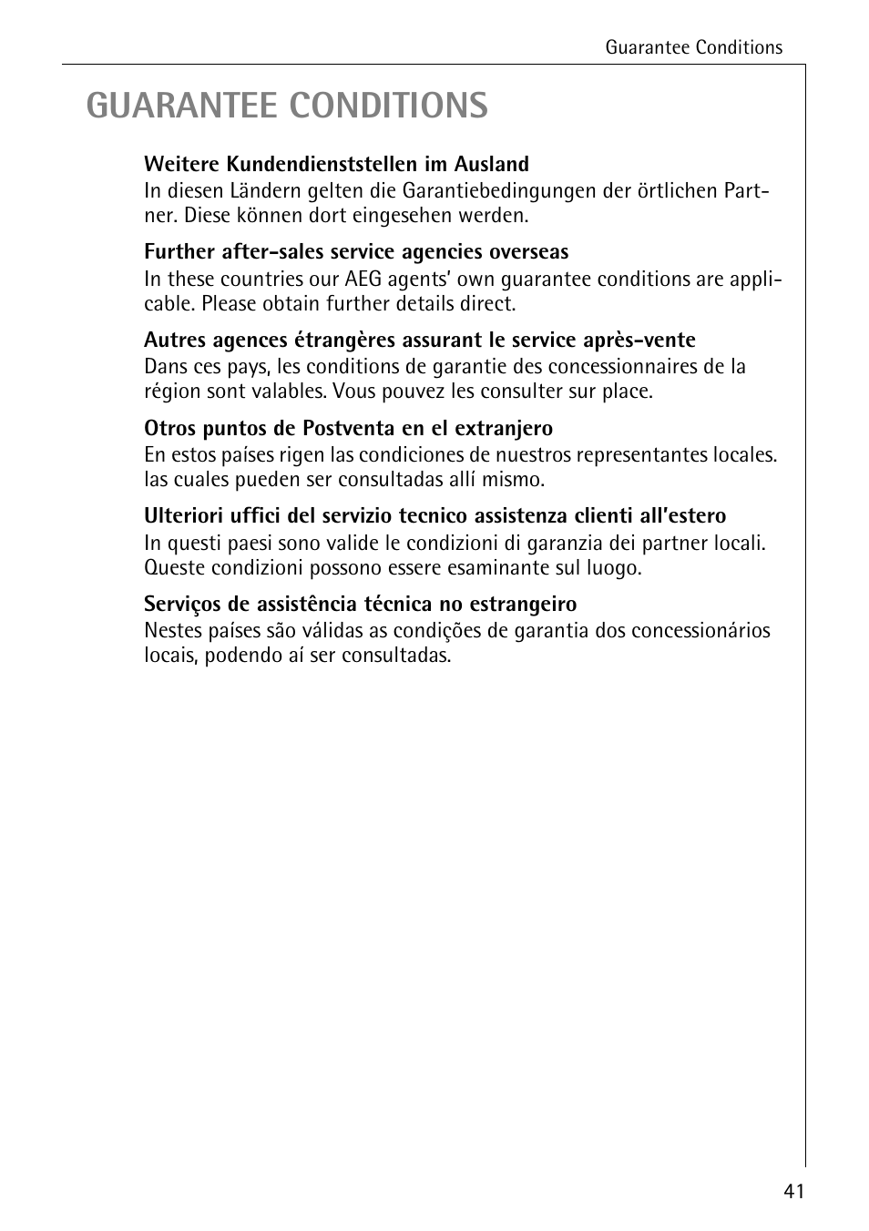 Guarantee conditions | AEG OKO_FAVORIT 6281 I User Manual | Page 41 / 44