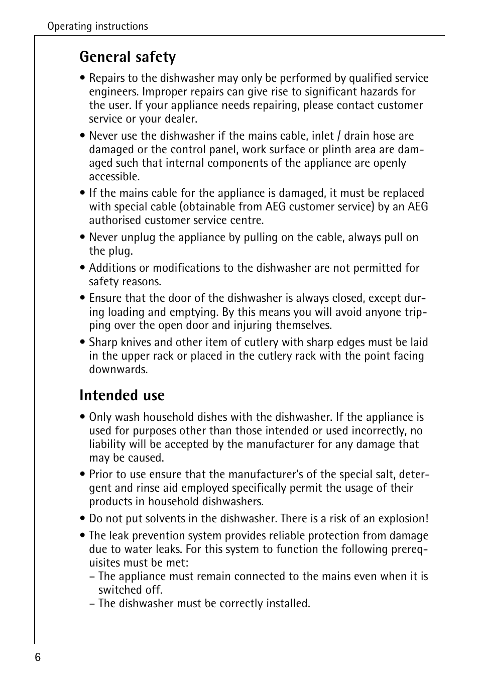General safety, Intended use | AEG OKO_FAVORIT 6281 I User Manual | Page 6 / 44