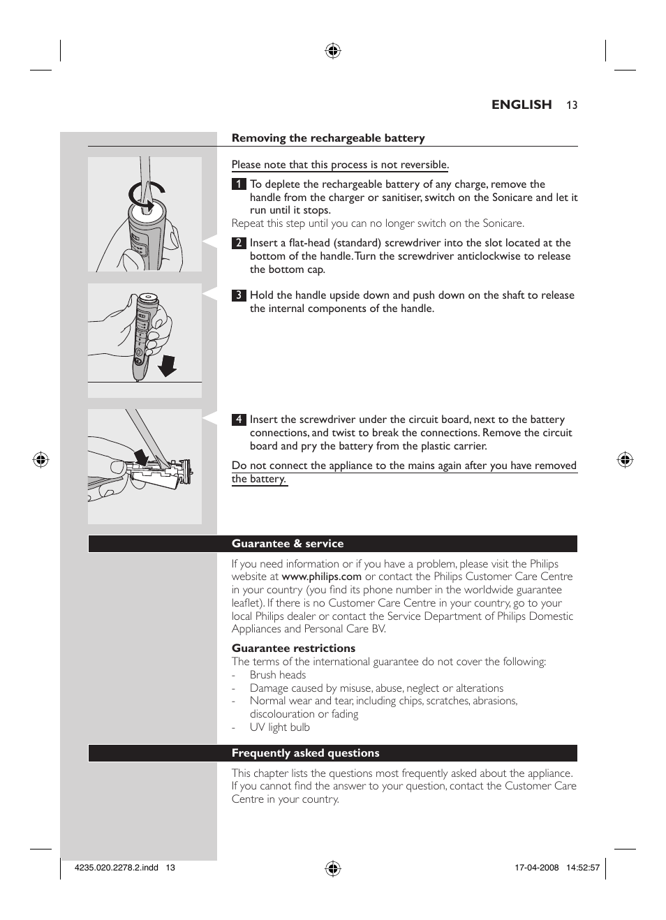 Philips Sonicare FlexCare Cepillo dental sónico recargable User Manual | Page 13 / 96