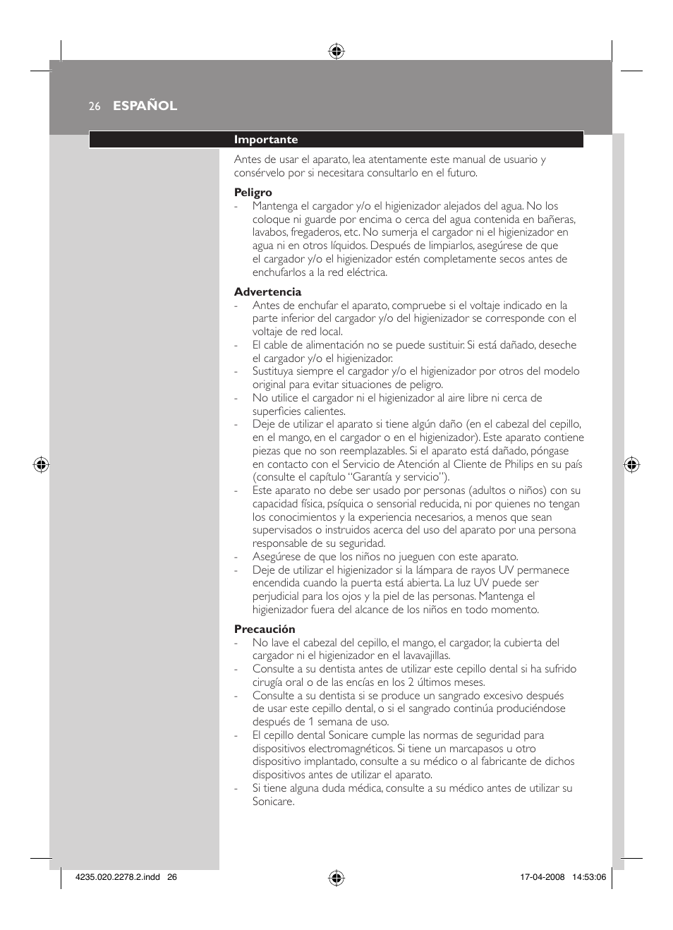 Philips Sonicare FlexCare Cepillo dental sónico recargable User Manual | Page 26 / 96