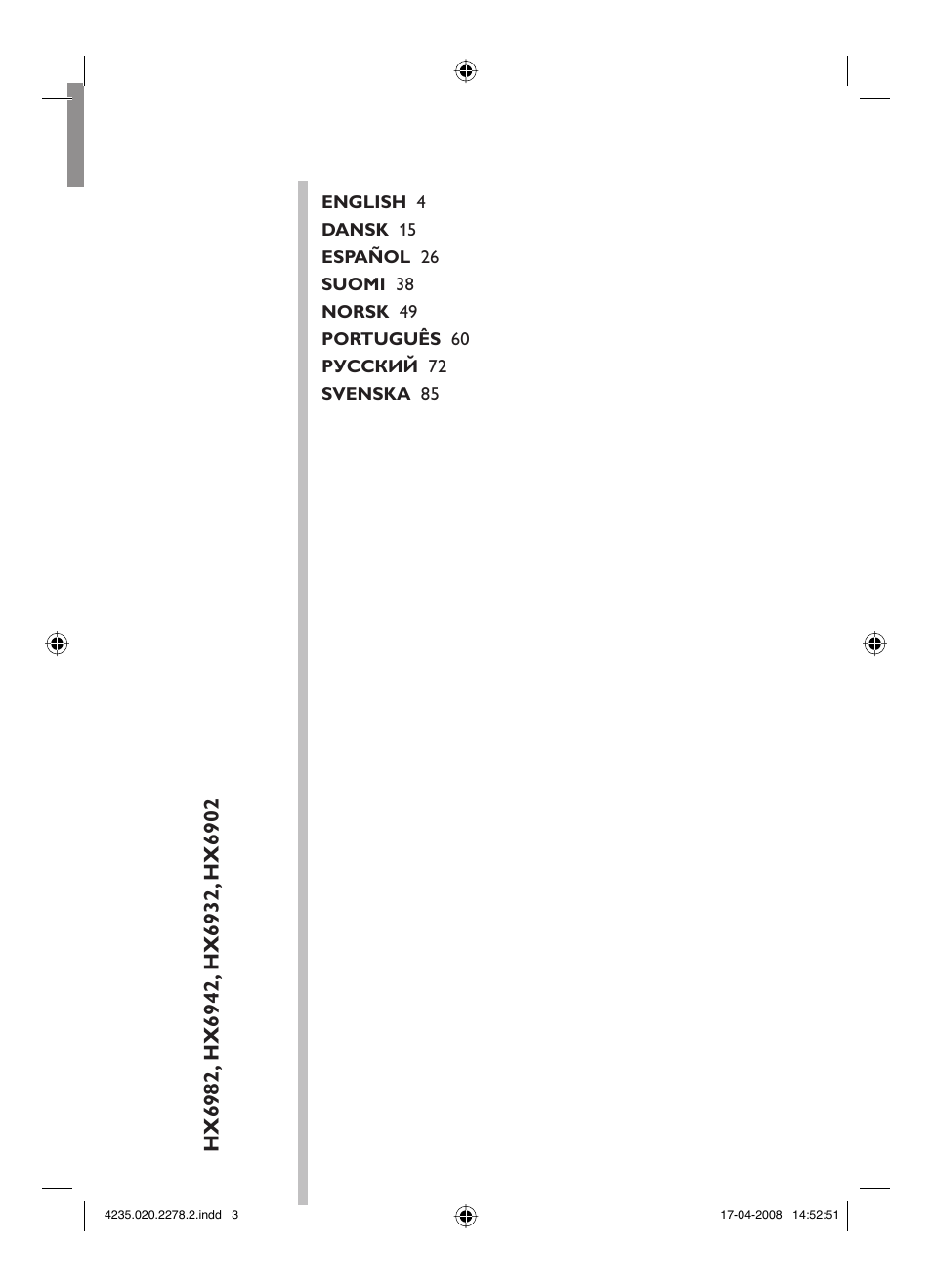 Philips Sonicare FlexCare Cepillo dental sónico recargable User Manual | Page 3 / 96