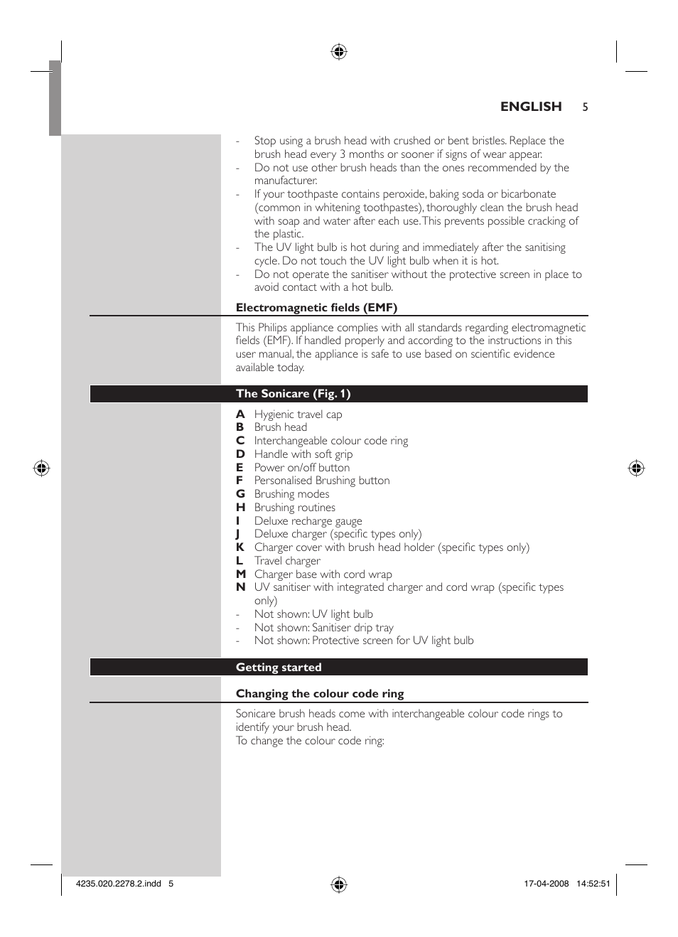 Philips Sonicare FlexCare Cepillo dental sónico recargable User Manual | Page 5 / 96