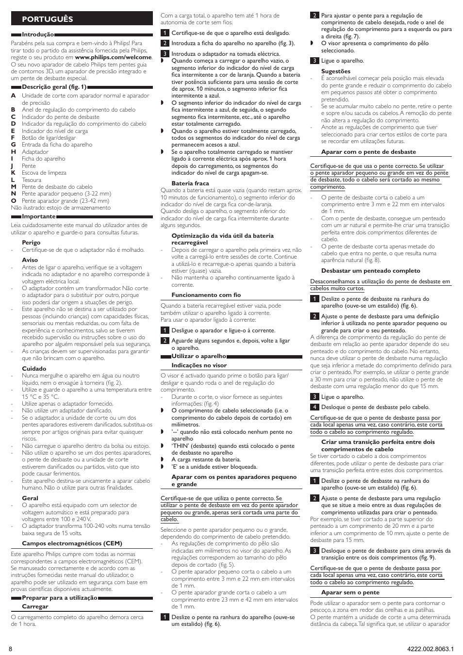 Português | Philips HAIRCLIPPER Series 9000 cortapelos User Manual | Page 8 / 9