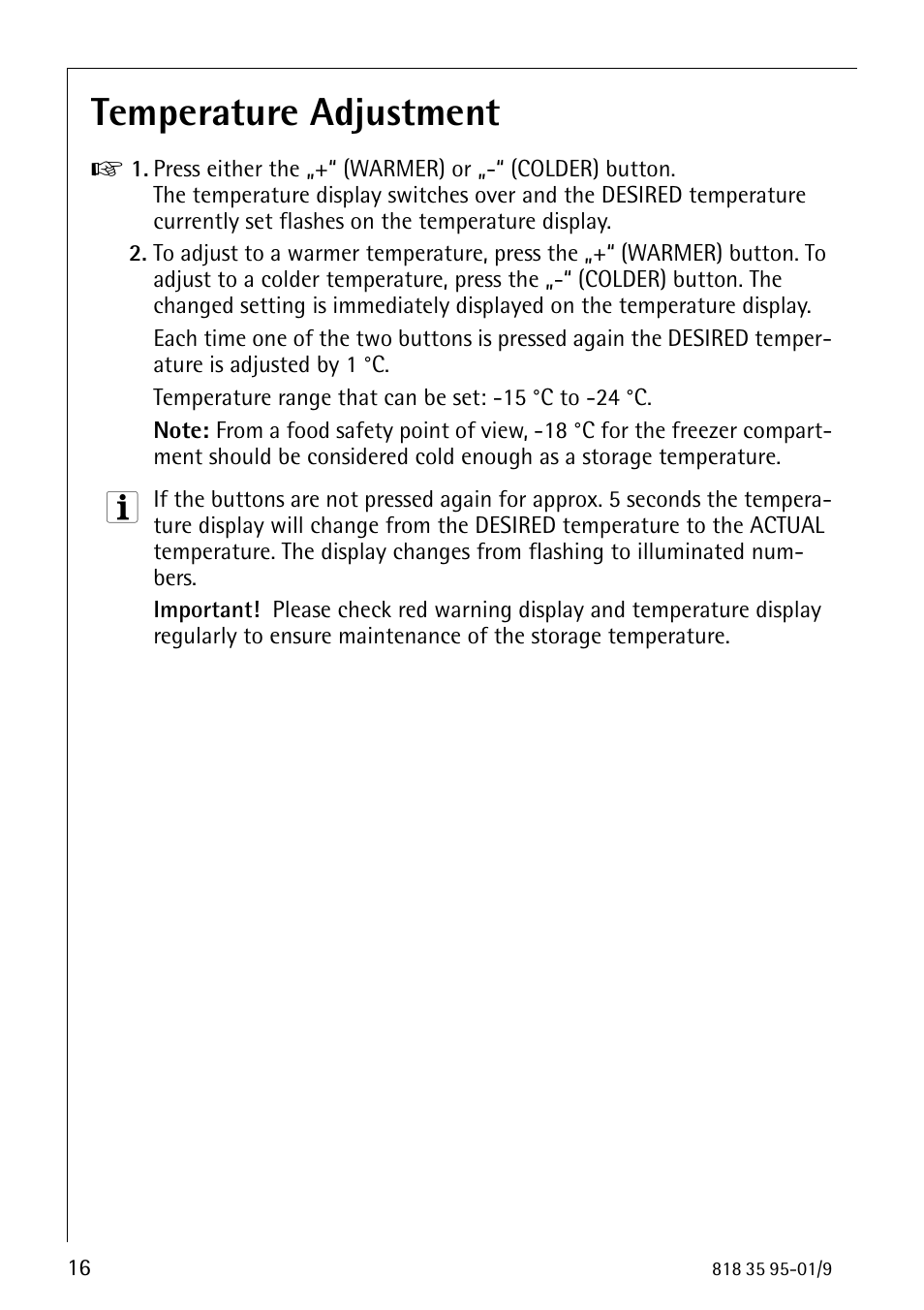 Temperature adjustment | AEG ARCTIS 75248 GA1 User Manual | Page 16 / 32
