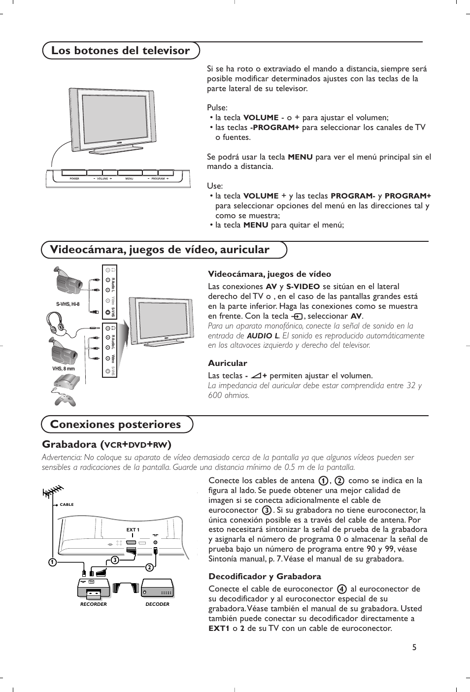 Conexiones posteriores, Grabadora | Philips Flat TV User Manual | Page 110 / 177