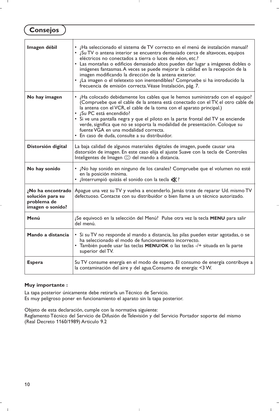 Consejos | Philips Flat TV User Manual | Page 115 / 177