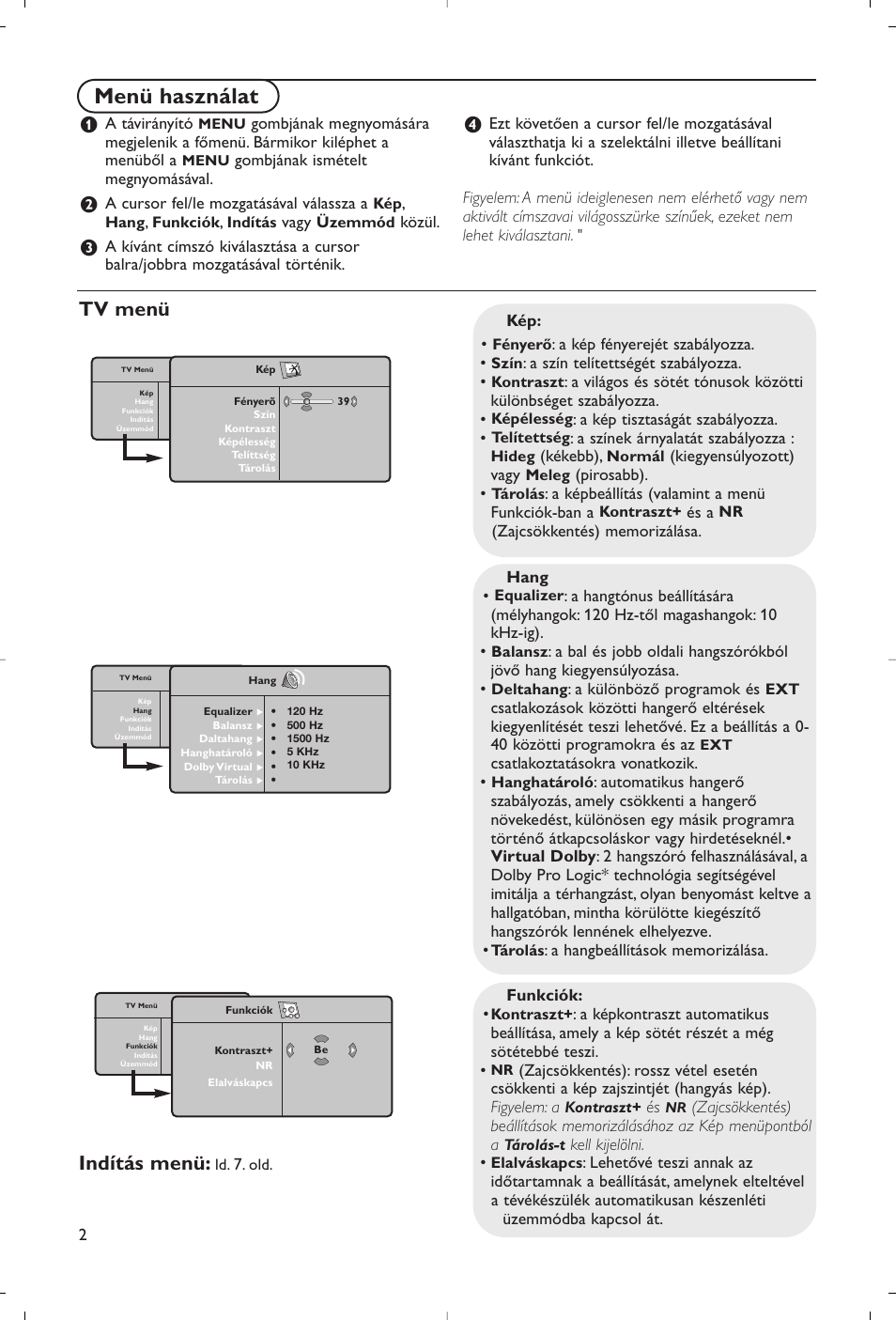 Menü használat, Tv menü indítás menü | Philips Flat TV User Manual | Page 137 / 177