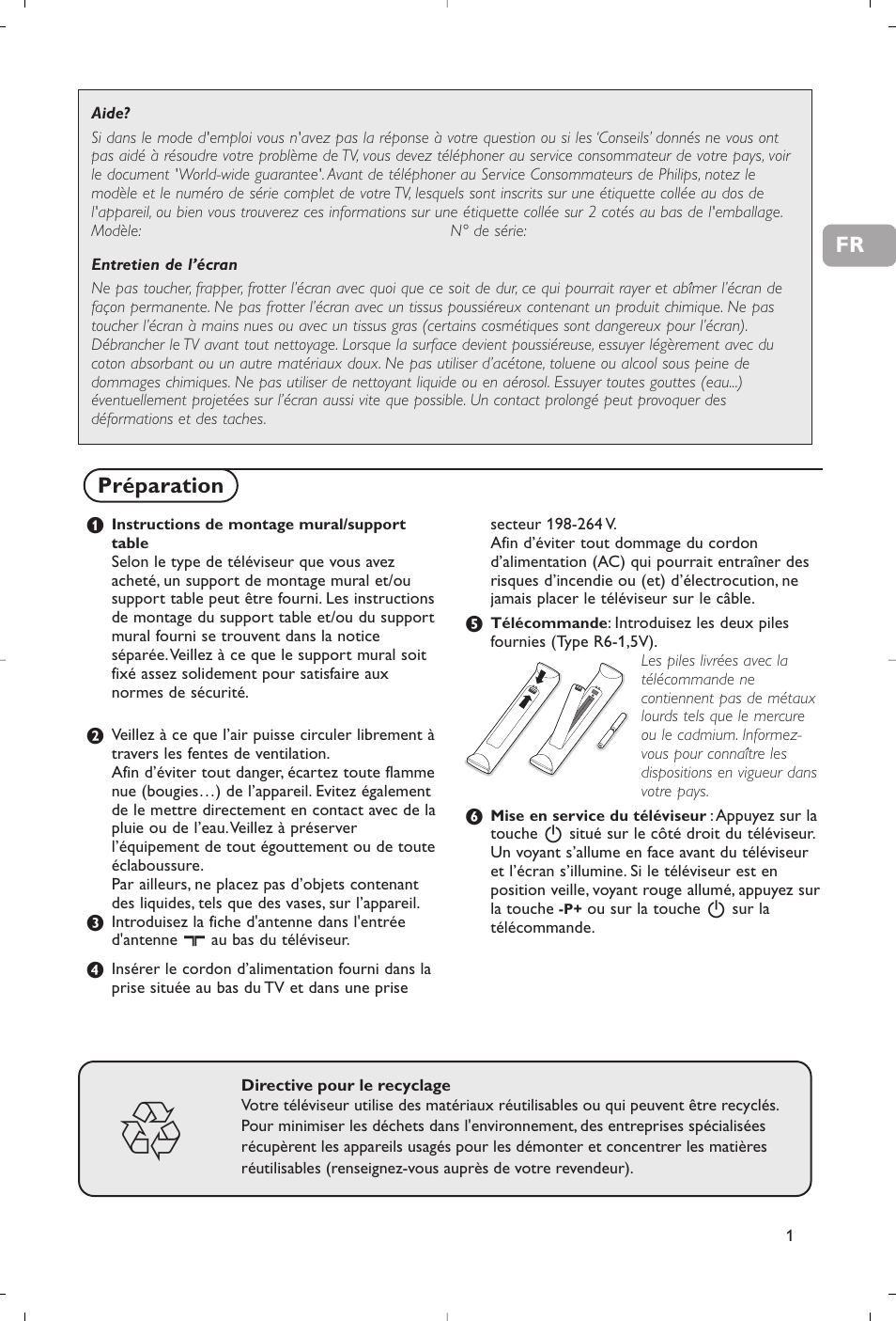 Préparation | Philips Flat TV User Manual | Page 14 / 177