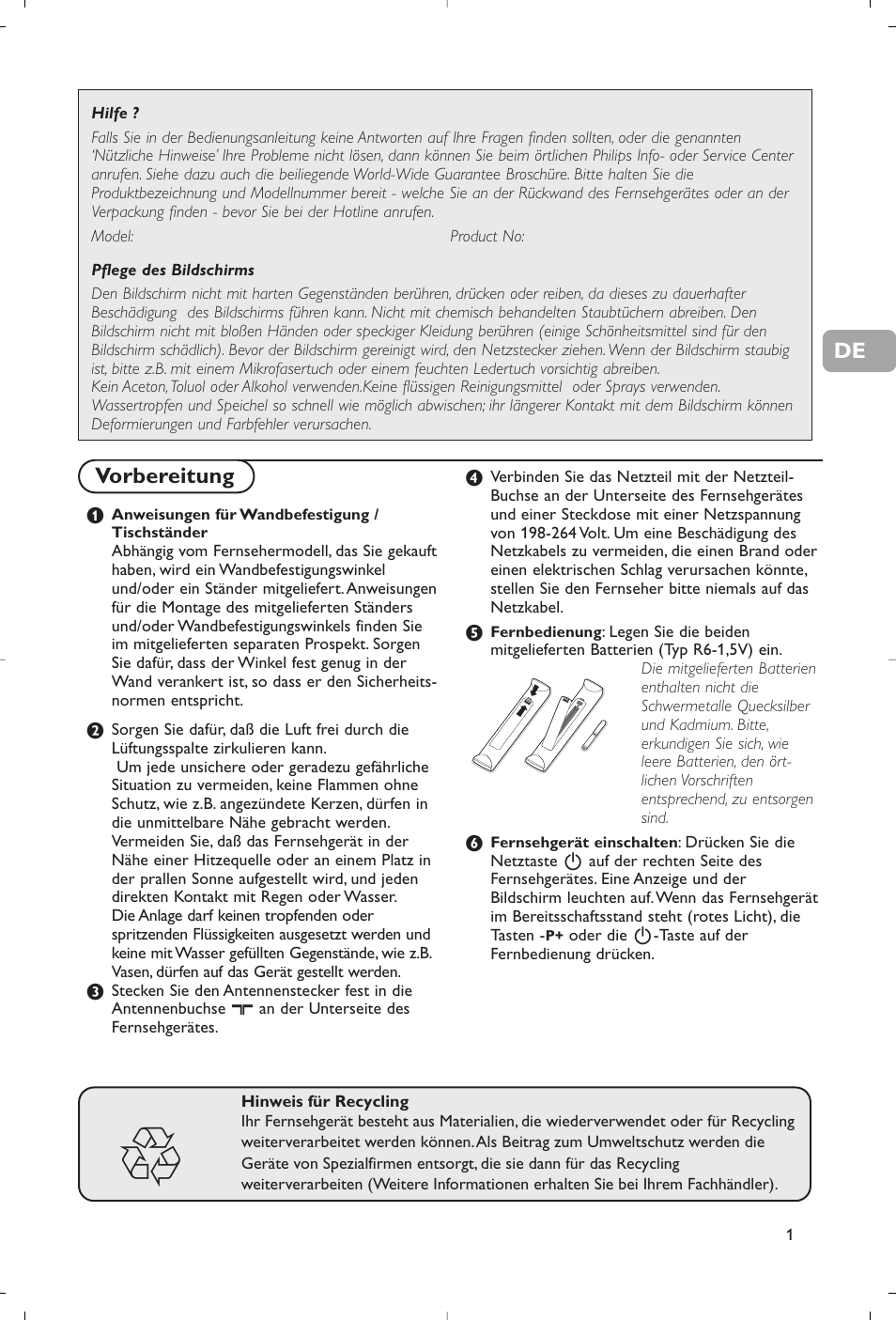 Vorbereitung | Philips Flat TV User Manual | Page 34 / 177