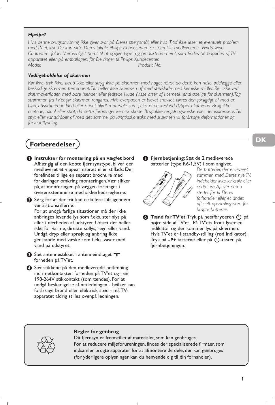 Forberedelser | Philips Flat TV User Manual | Page 54 / 177