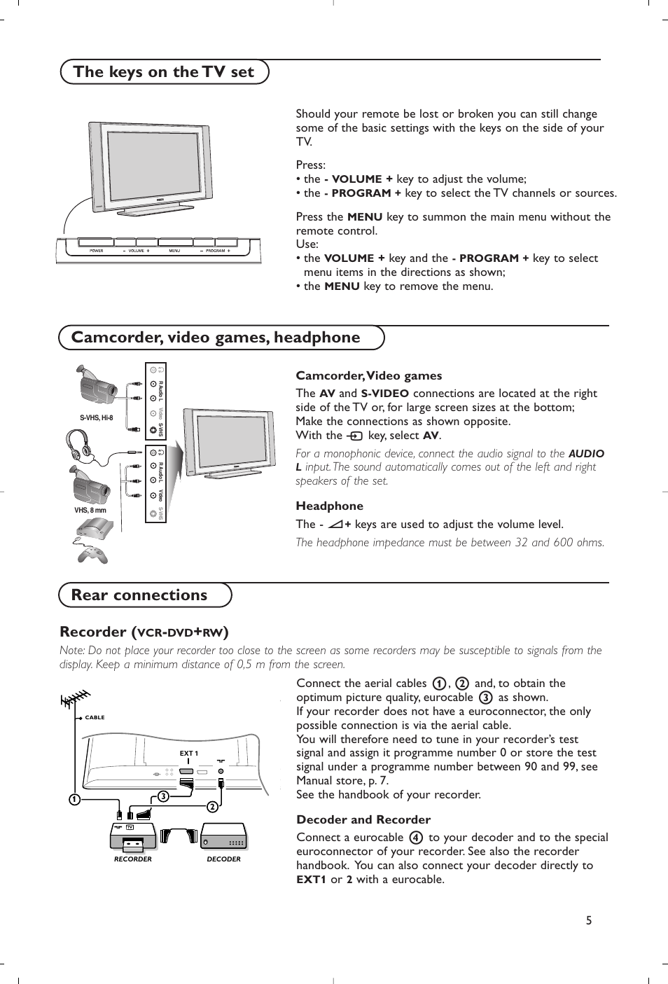 Rear connections, Recorder | Philips Flat TV User Manual | Page 8 / 177