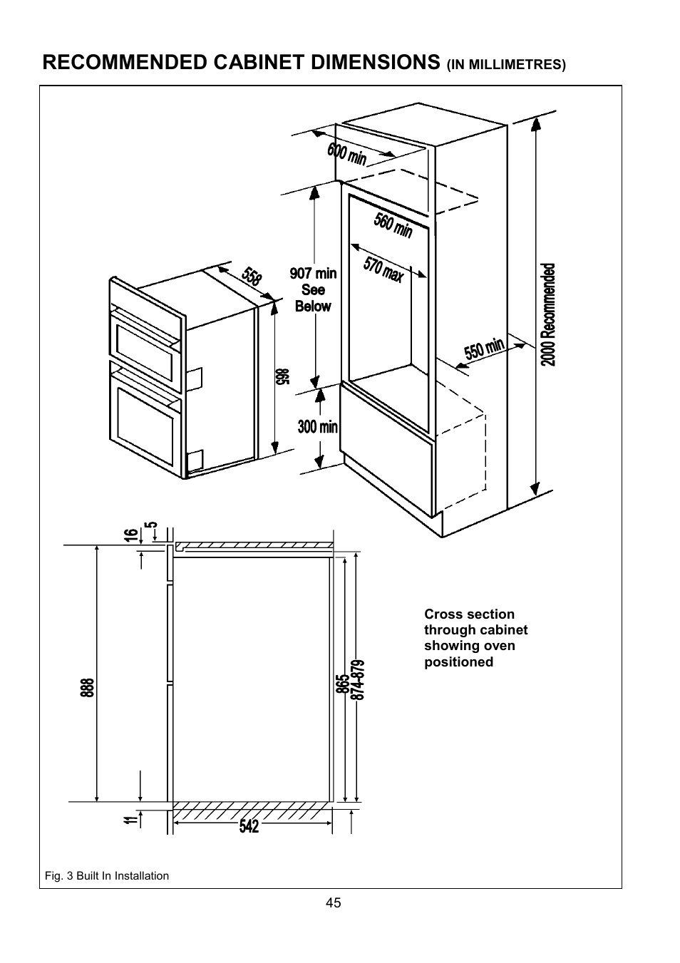 Recommended cabinet dimensions | AEG COMPETENCE D8800-4 User Manual | Page 45 / 52