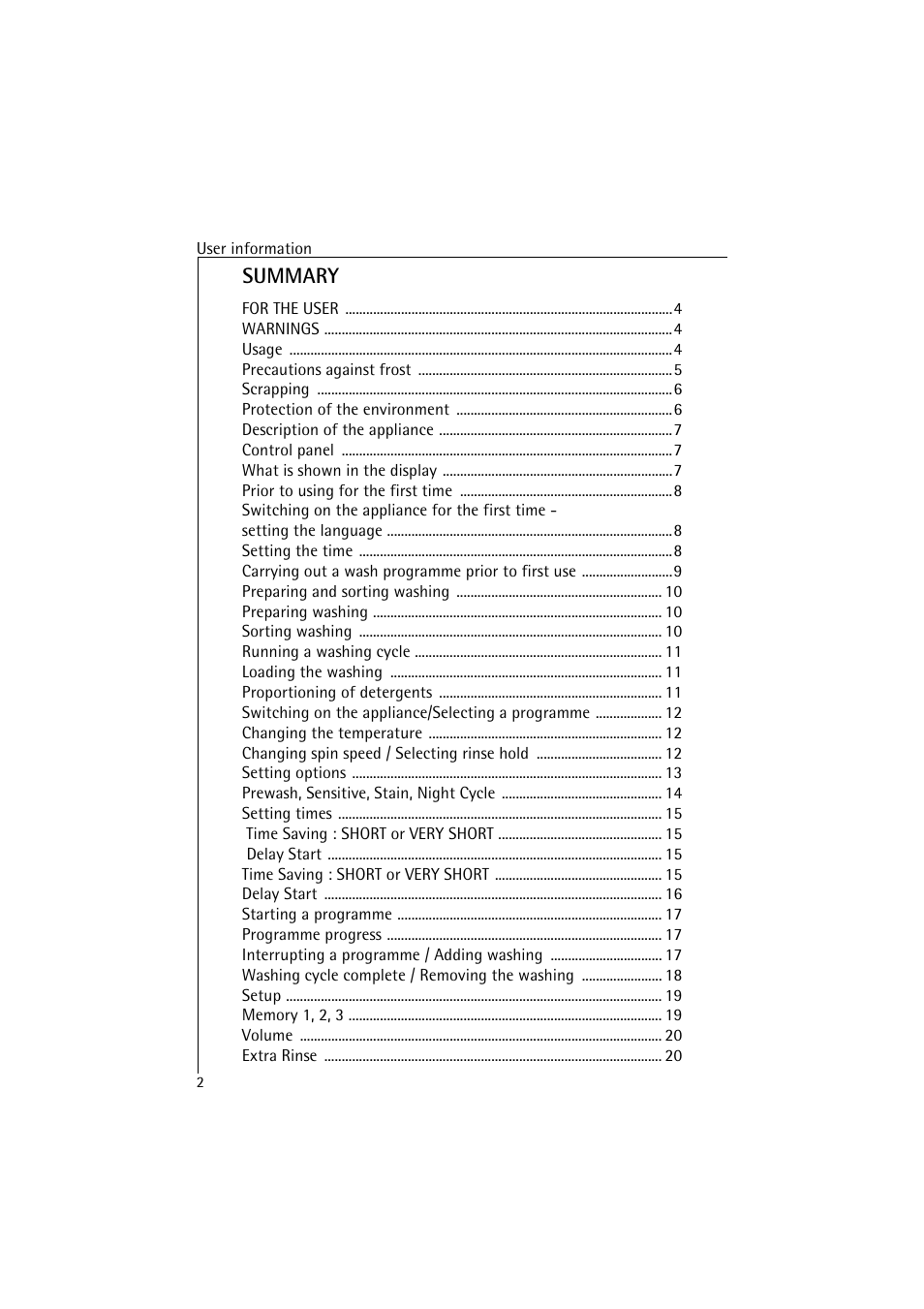 Summary | AEG Lavamat 48580 User Manual | Page 2 / 43