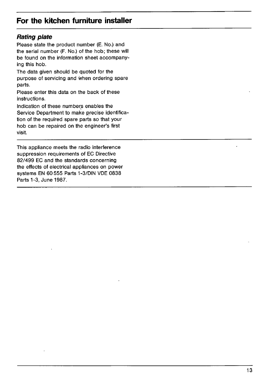 For the kitchen furniture installer | AEG VITRAMIC 725K User Manual | Page 13 / 13