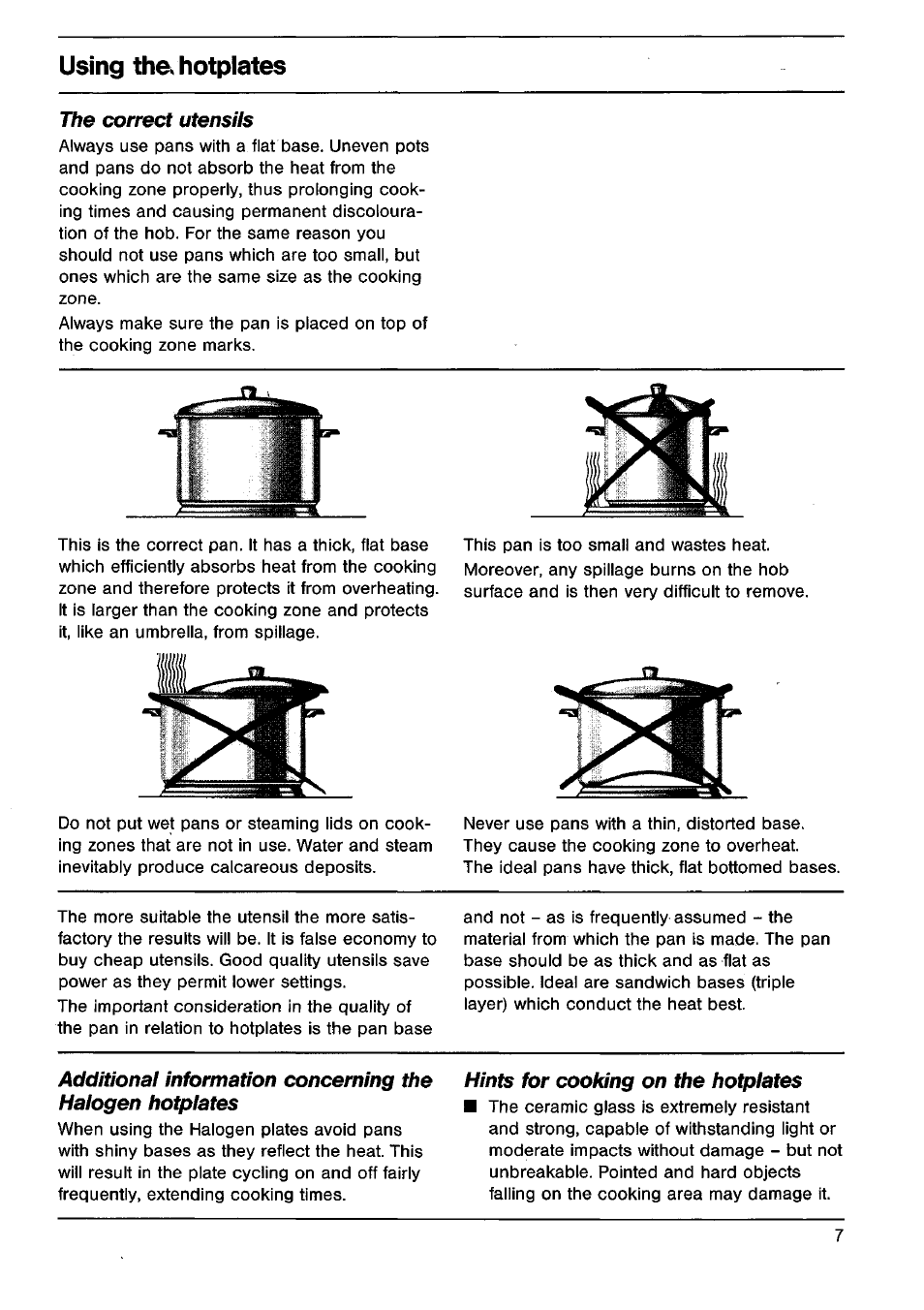 Using the. hotplates | AEG VITRAMIC 725K User Manual | Page 7 / 13