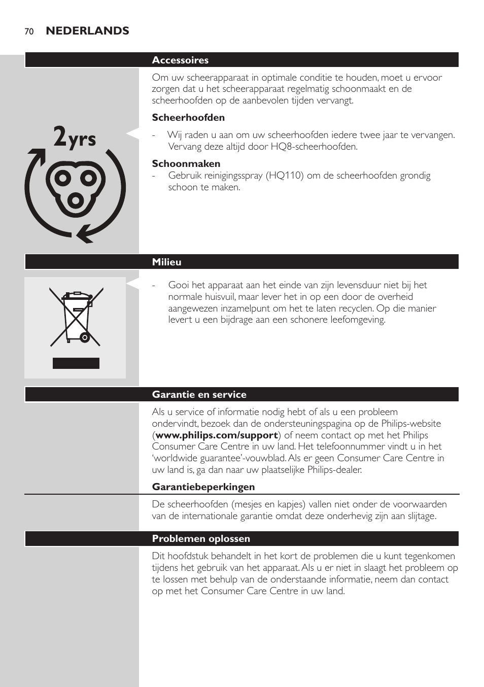 Philips SHAVER Series 3000 afeitadora eléctrica en seco User Manual | Page 70 / 102