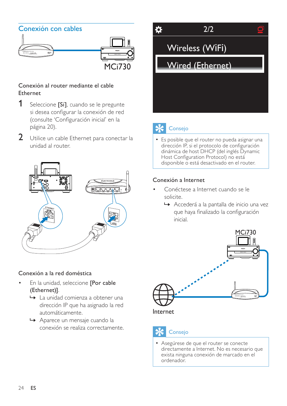 Conexión con cables | Philips Streamium Sistema Hi-Fi con componentes Wi-Fi User Manual | Page 24 / 78
