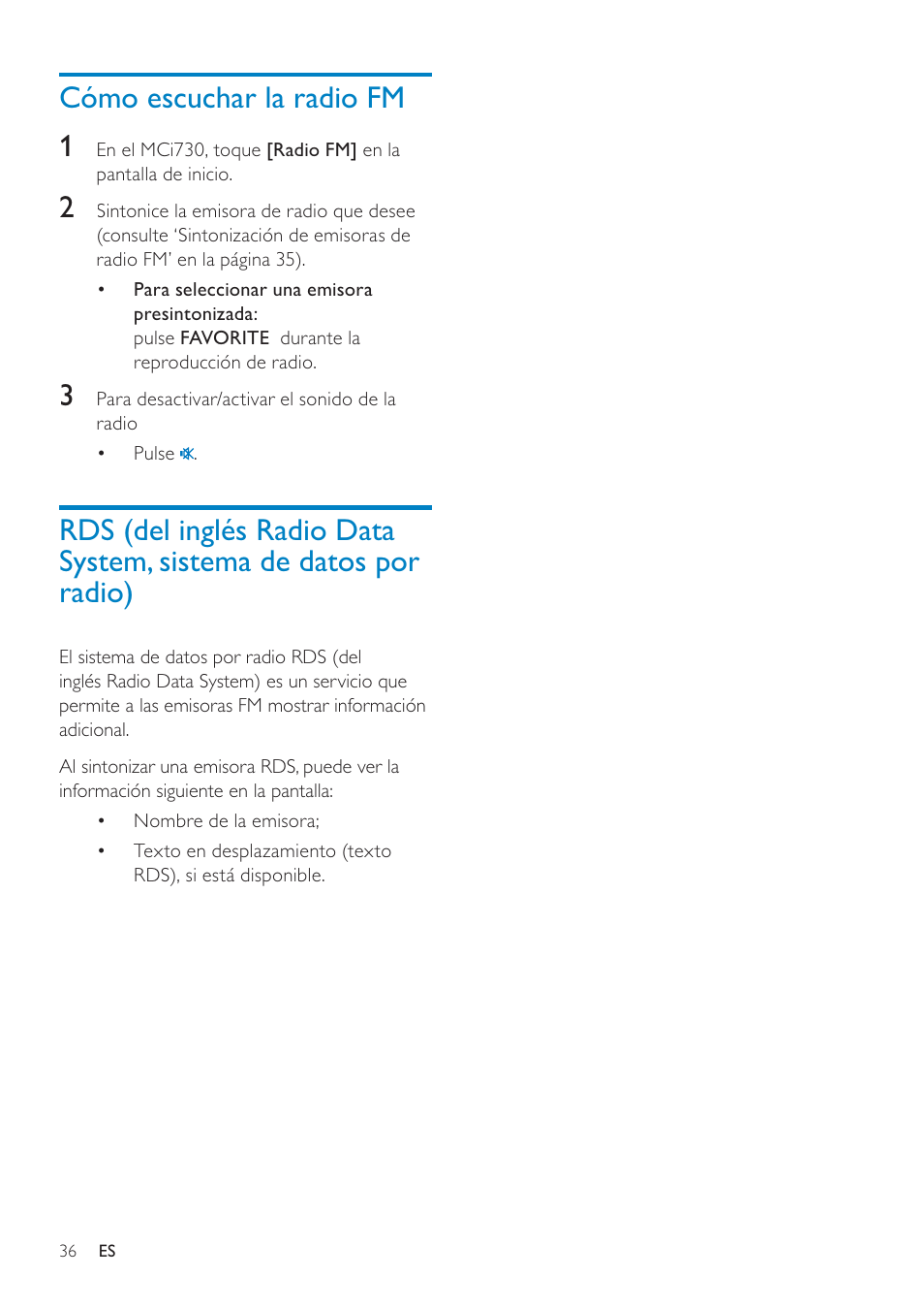 Cómo escuchar la radio fm, Cómo escuchar la radio fm 1 | Philips Streamium Sistema Hi-Fi con componentes Wi-Fi User Manual | Page 36 / 78