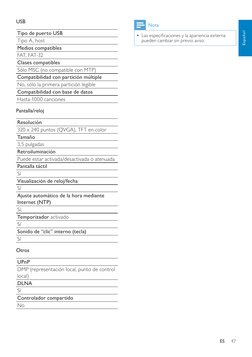 Philips Streamium Sistema Hi-Fi con componentes Wi-Fi User Manual | Page 47 / 78