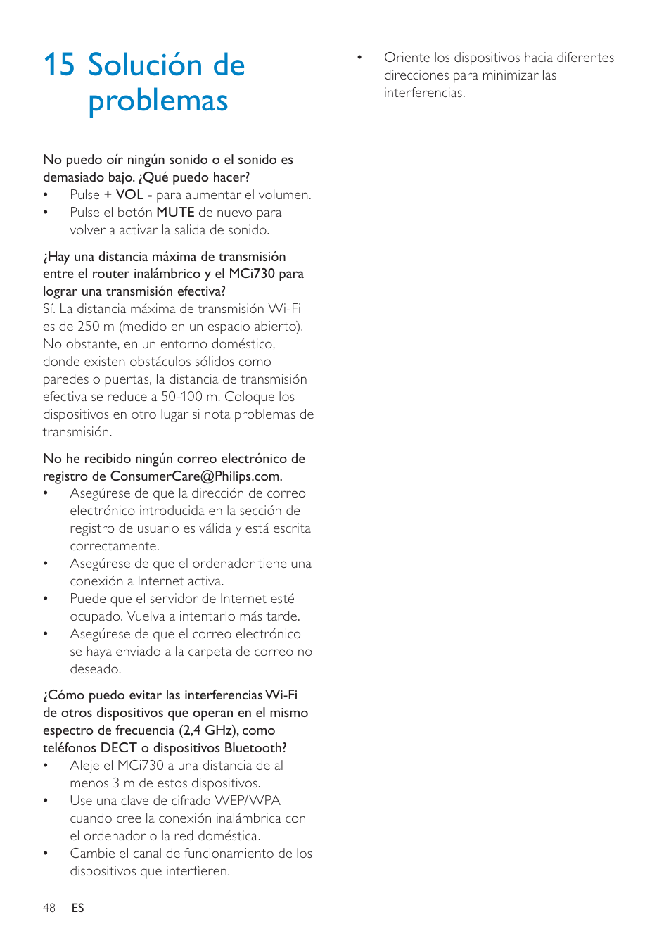15 solución de problemas | Philips Streamium Sistema Hi-Fi con componentes Wi-Fi User Manual | Page 48 / 78