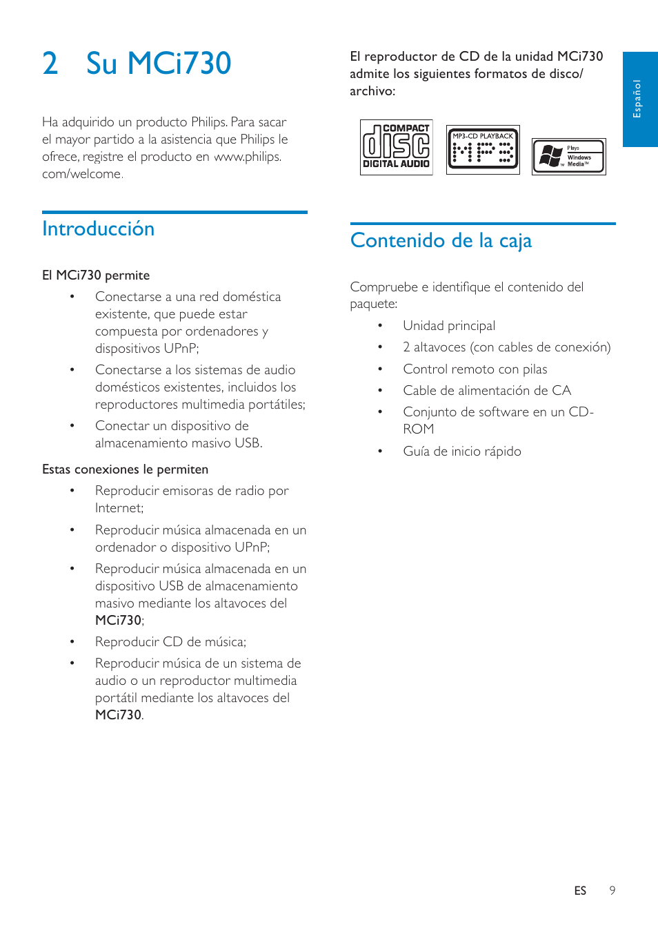 Philips Streamium Sistema Hi-Fi con componentes Wi-Fi User Manual | Page 9 / 78