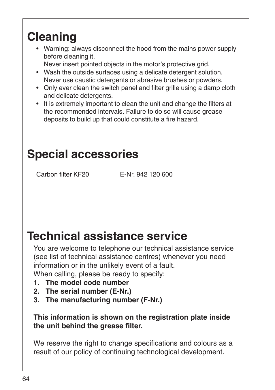 Cleaning, Special accessories, Technical assistance service | AEG 3010 D User Manual | Page 10 / 17