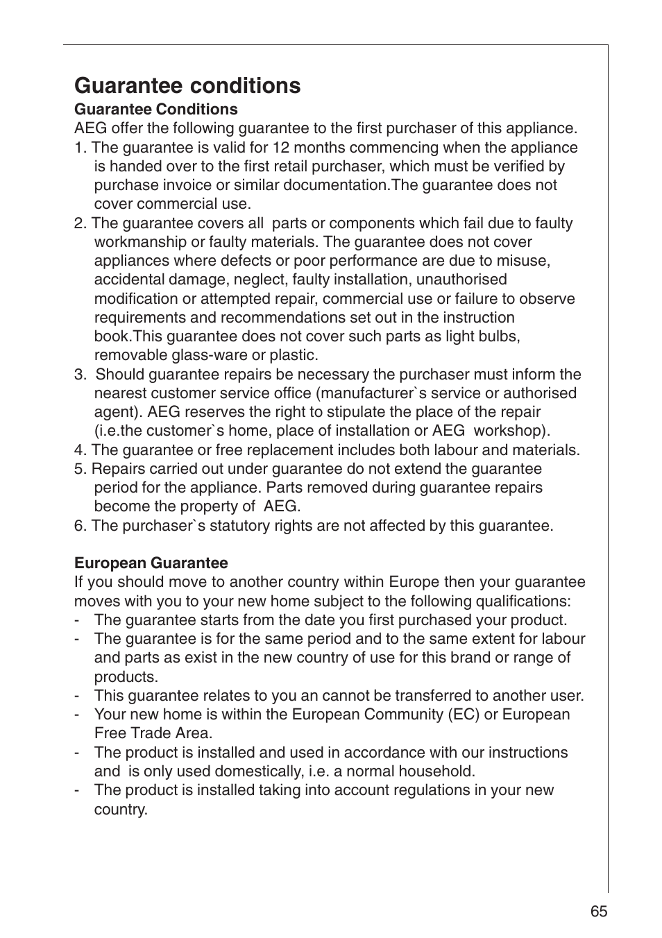 Guarantee conditions | AEG 3010 D User Manual | Page 11 / 17