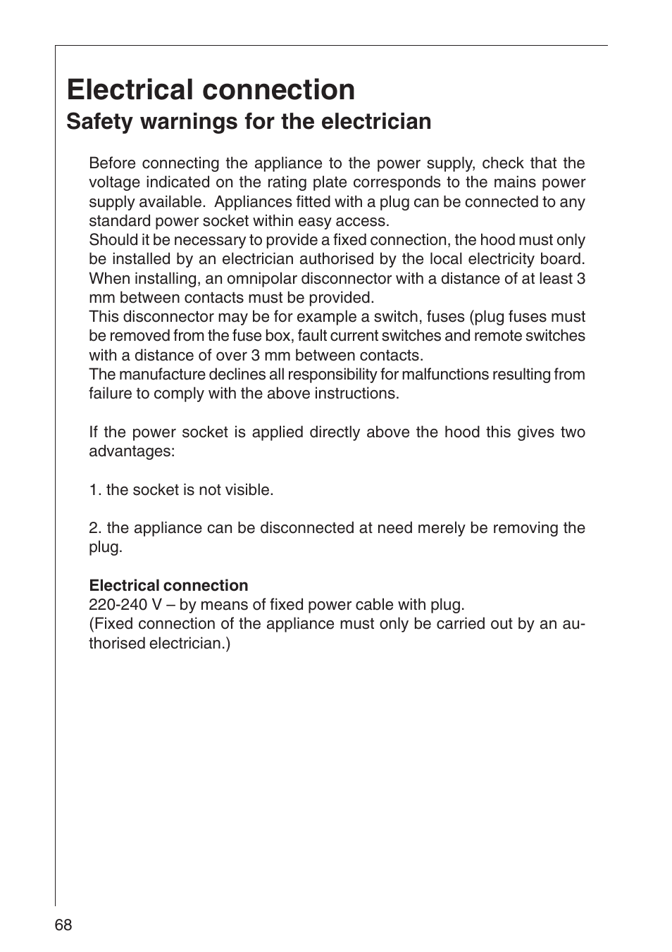 Electrical connection, Safety warnings for the electrician | AEG 3010 D User Manual | Page 14 / 17