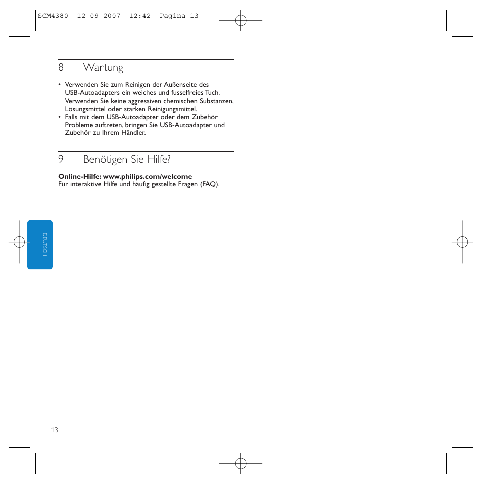 8wartung, 9benötigen sie hilfe | Philips Power2Charge User Manual | Page 13 / 49
