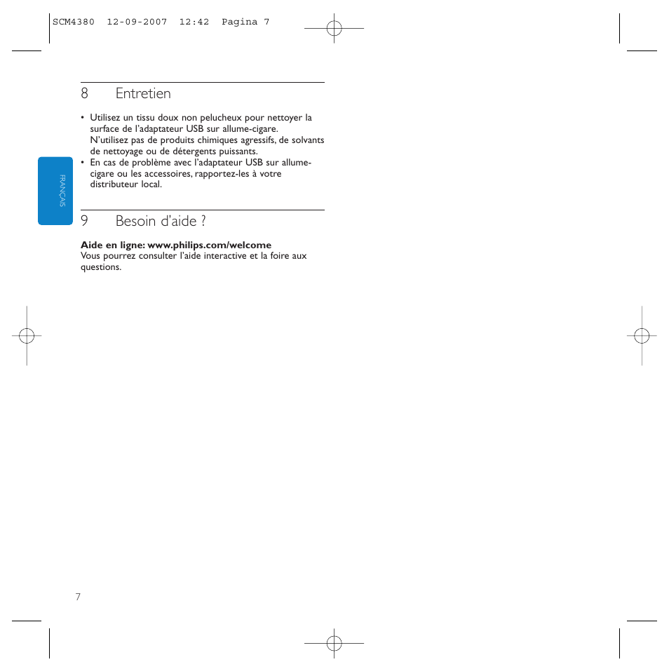 8entretien, 9besoin d’aide | Philips Power2Charge User Manual | Page 7 / 49