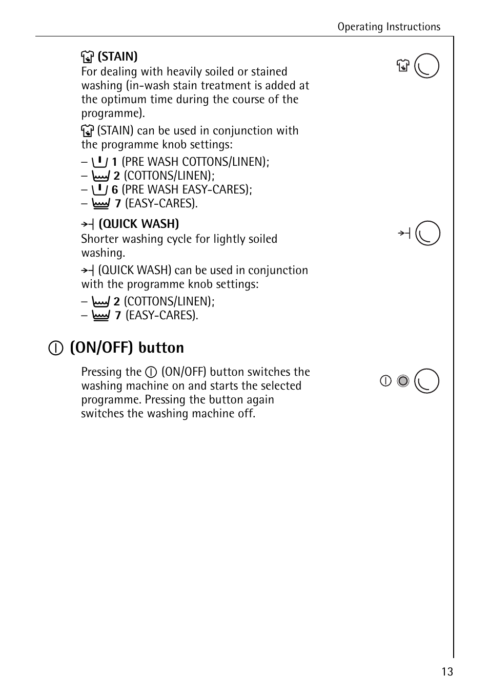 M (on/off) button | AEG LAVAMAT W 808 User Manual | Page 13 / 52