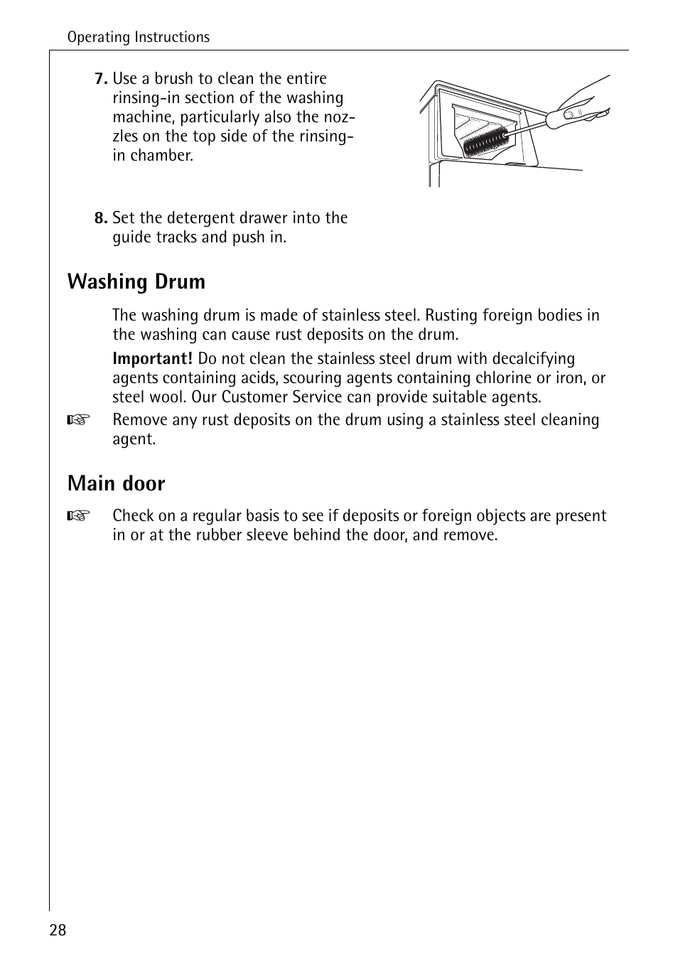 Washing drum, Main door | AEG LAVAMAT W 808 User Manual | Page 28 / 52