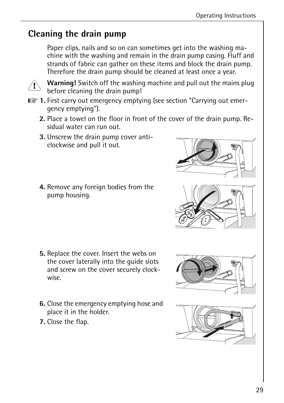 Cleaning the drain pump | AEG LAVAMAT W 808 User Manual | Page 29 / 52