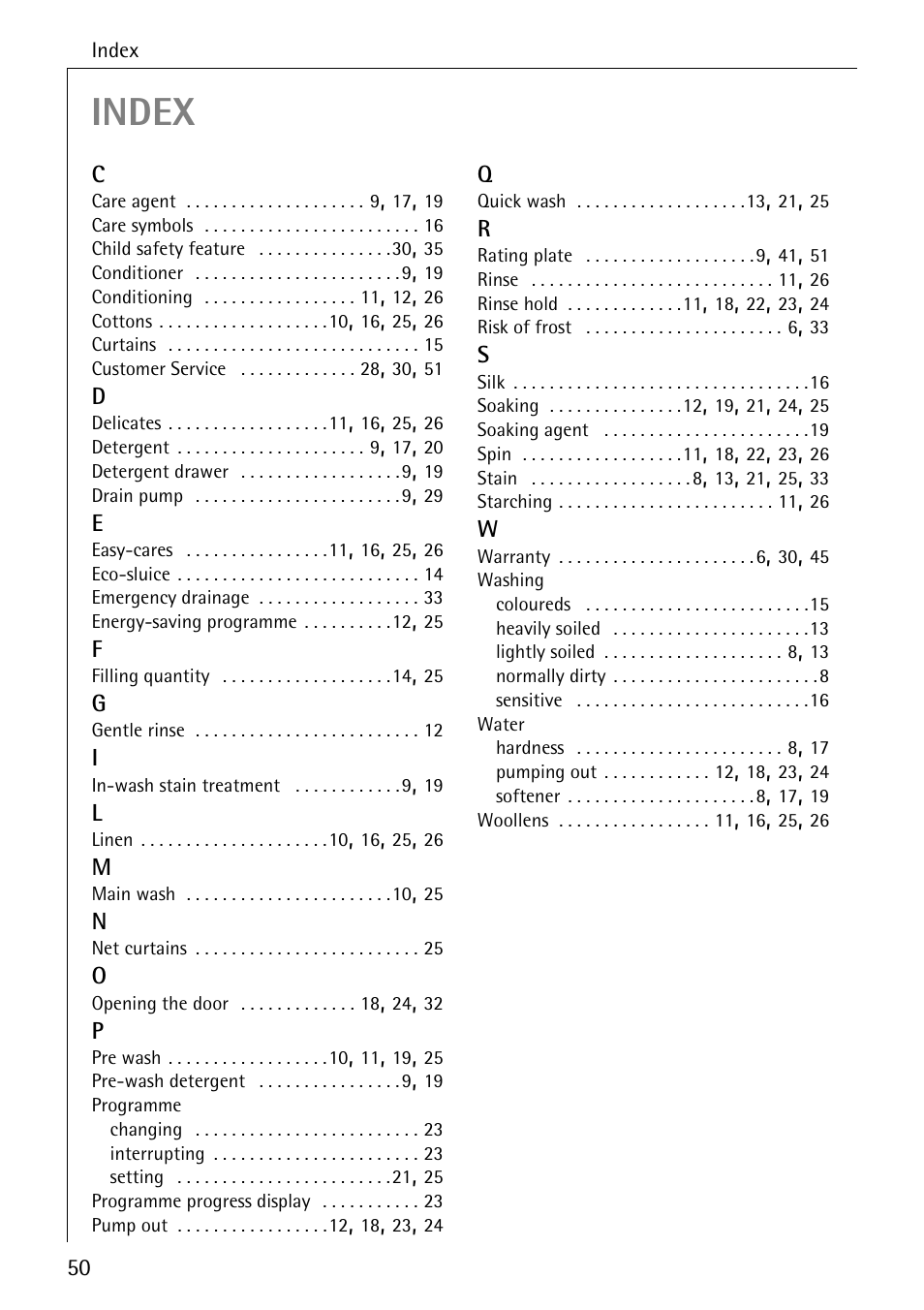 Index | AEG LAVAMAT W 808 User Manual | Page 50 / 52