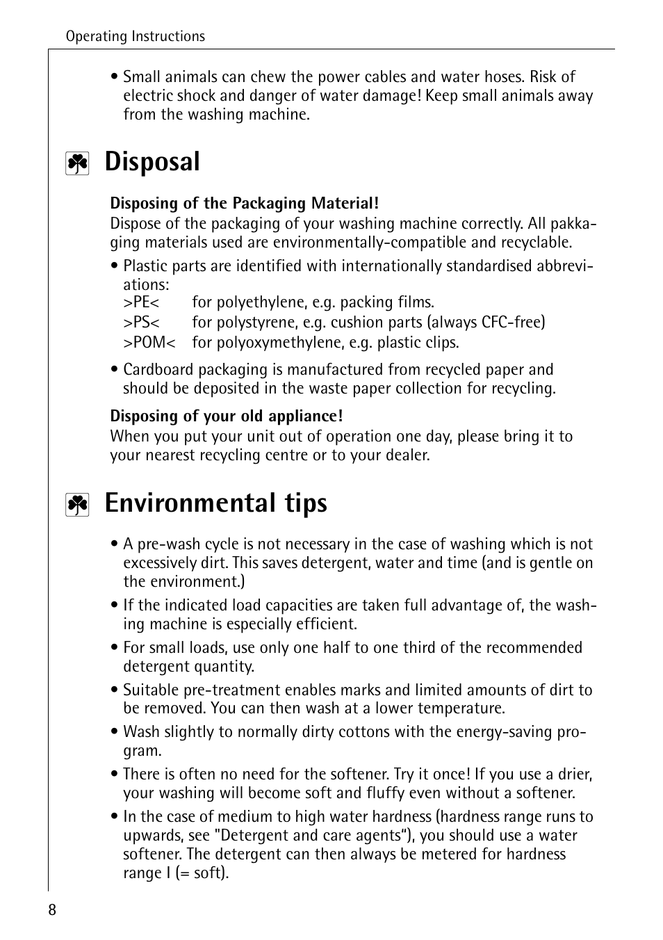 Disposal, Environmental tips | AEG LAVAMAT W 808 User Manual | Page 8 / 52