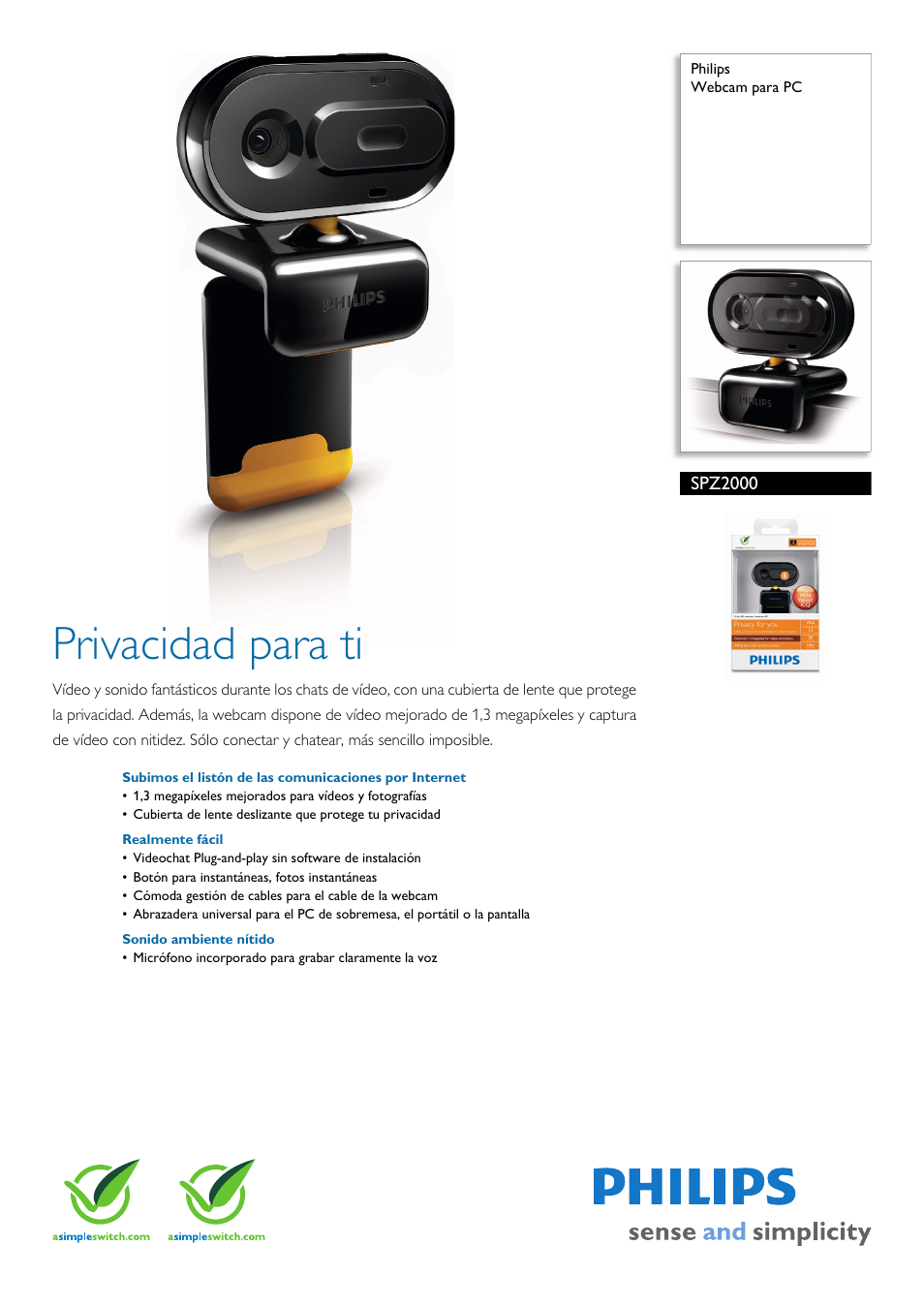 Philips Webcam para PC User Manual | 2 pages