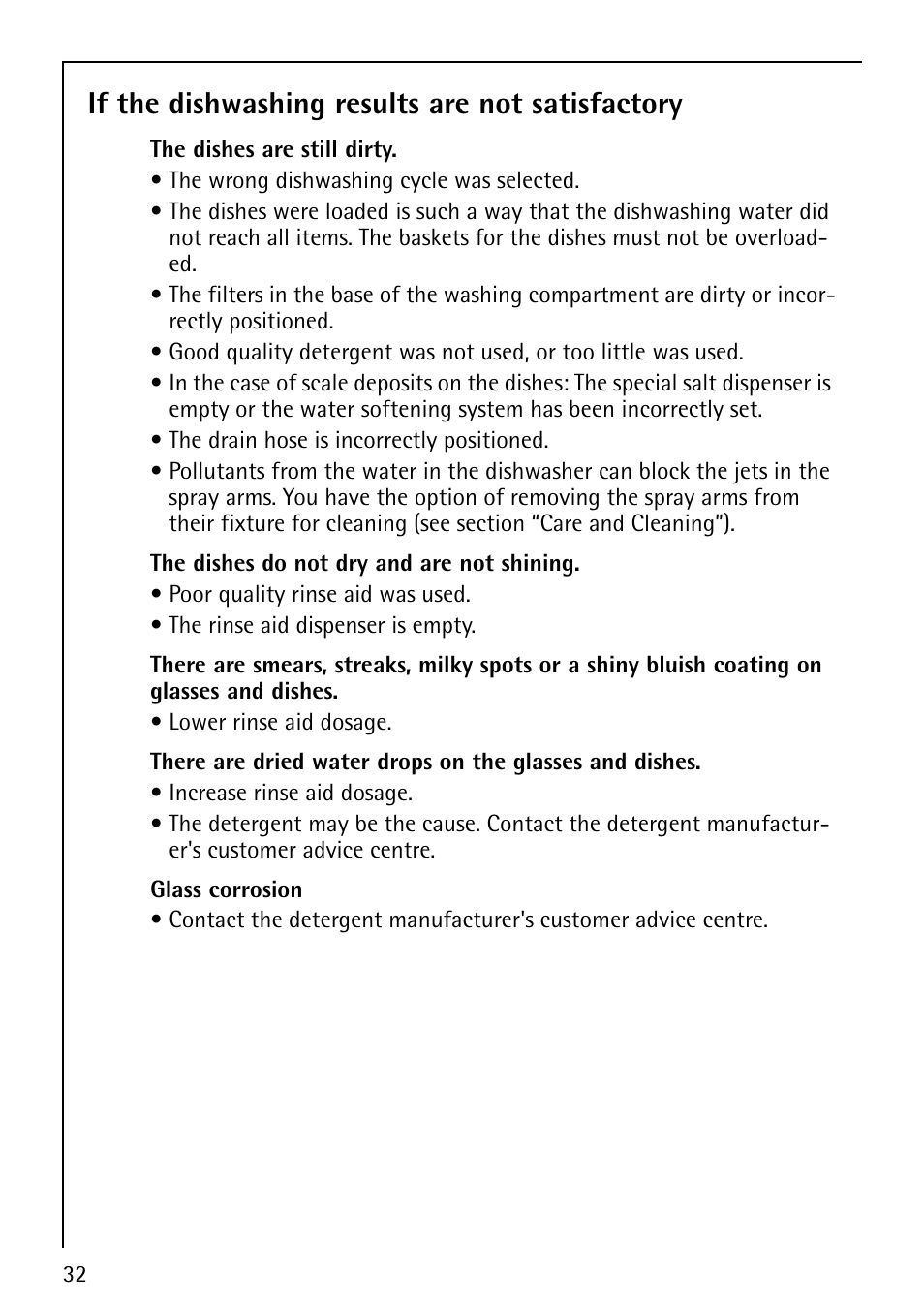 If the dishwashing results are not satisfactory | AEG FAVORIT 44080 I User Manual | Page 32 / 48